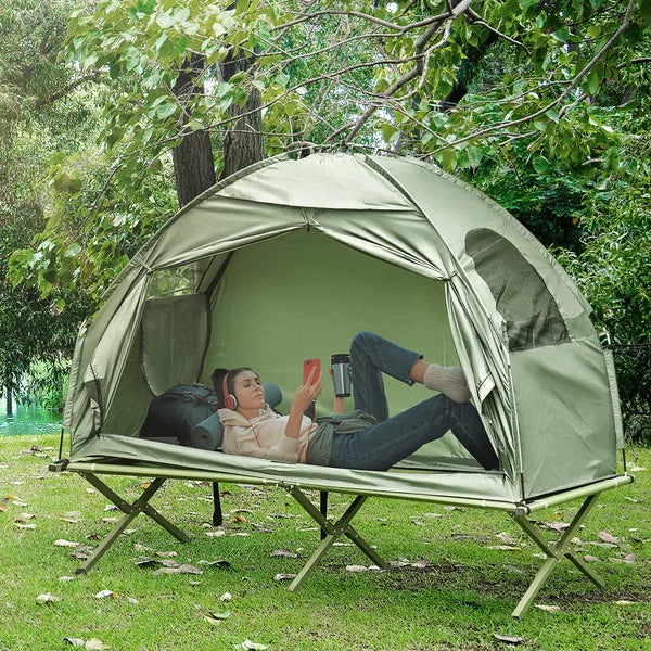 Outsunny 1 Person Folding Camping Cot, Portable Outdoor with Carry Bag, 2-in-1 Elevated Camping Bed Tent Single - product image 2