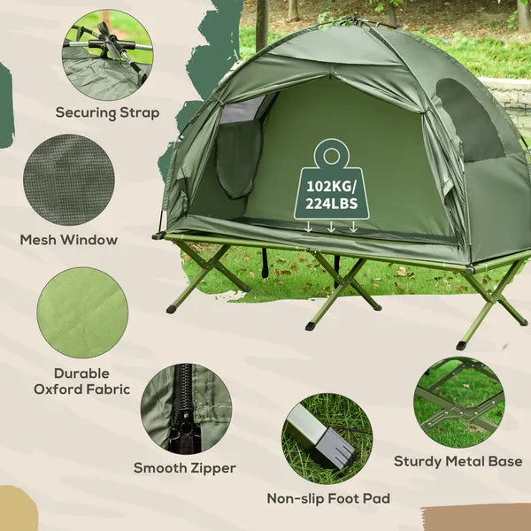 Outsunny 1 Person Folding Camping Cot, Portable Outdoor with Carry Bag, 2-in-1 Elevated Camping Bed Tent Single - product image 4
