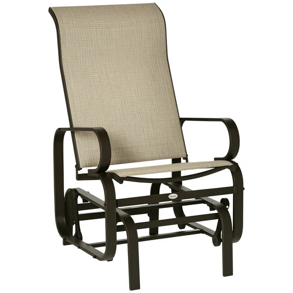 Outsunny 1-Person Outdoor Glider Swing, Single Rocker, Lightweight Metal, Mesh Fabric, 352lbs Capacity, Tan/Brown - product image 1