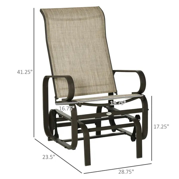 Outsunny 1-Person Outdoor Glider Swing, Single Rocker, Lightweight Metal, Mesh Fabric, 352lbs Capacity, Tan/Brown - product image 3