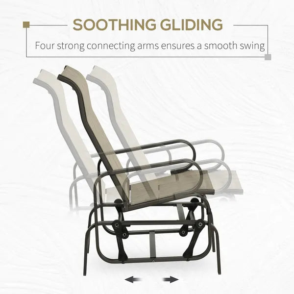 Outsunny 1-Person Outdoor Glider Swing, Single Rocker, Lightweight Metal, Mesh Fabric, 352lbs Capacity, Tan/Brown - product image 4