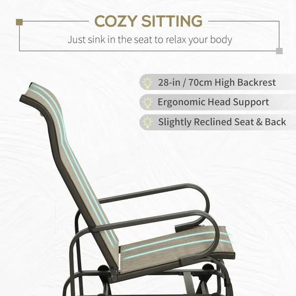 Outsunny 1-Person Outdoor Glider Swing, Single Rocker, Lightweight Metal, Mesh Fabric, 352lbs Capacity, Tan/Brown - product image 5