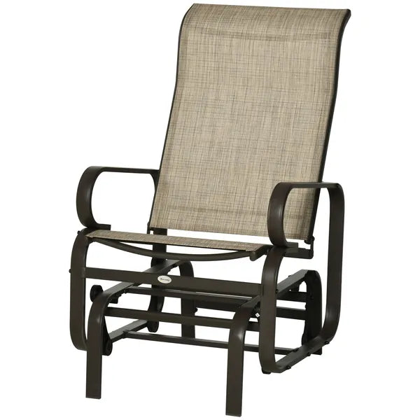 Outsunny 1-Person Outdoor Glider Swing, Single Rocker, Lightweight Metal, Mesh Fabric, 352lbs Capacity, Tan/Brown - product image 11