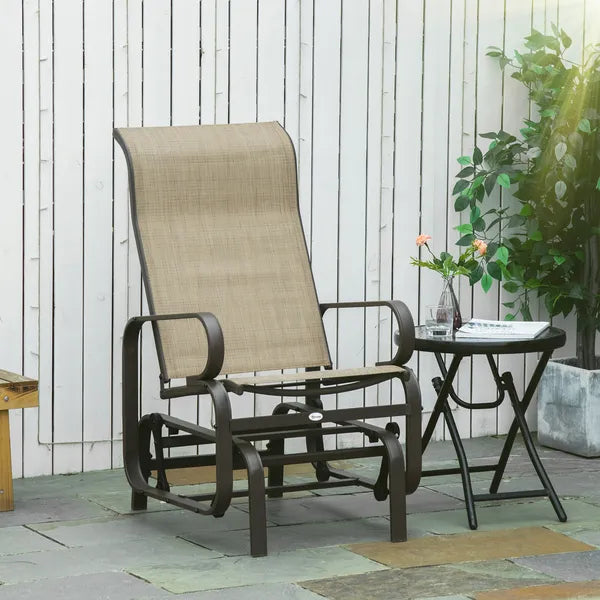 Outsunny 1-Person Outdoor Glider Swing, Single Rocker, Lightweight Metal, Mesh Fabric, 352lbs Capacity, Tan/Brown - product image 2