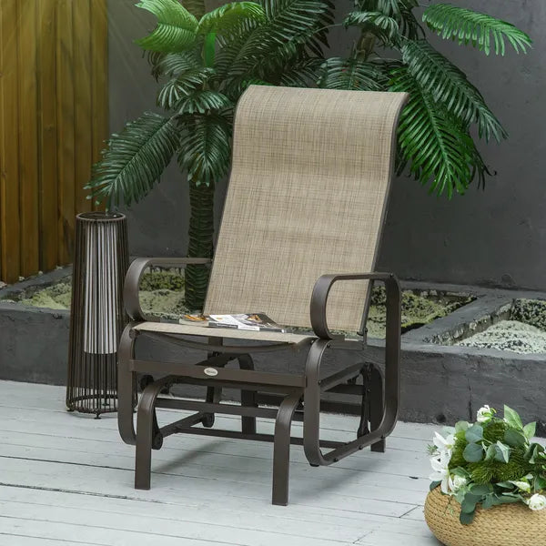 Outsunny 1-Person Outdoor Glider Swing, Single Rocker, Lightweight Metal, Mesh Fabric, 352lbs Capacity, Tan/Brown - product image 10