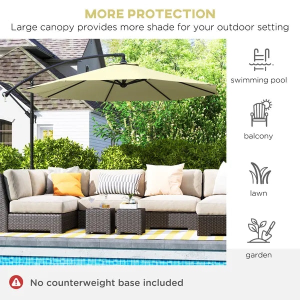 Outsunny 10' Cantilever Tilt Offset Patio Umbrella w/ UV and Water Safe Material and Cross Base (Weight Not Included), Beige - product image 7
