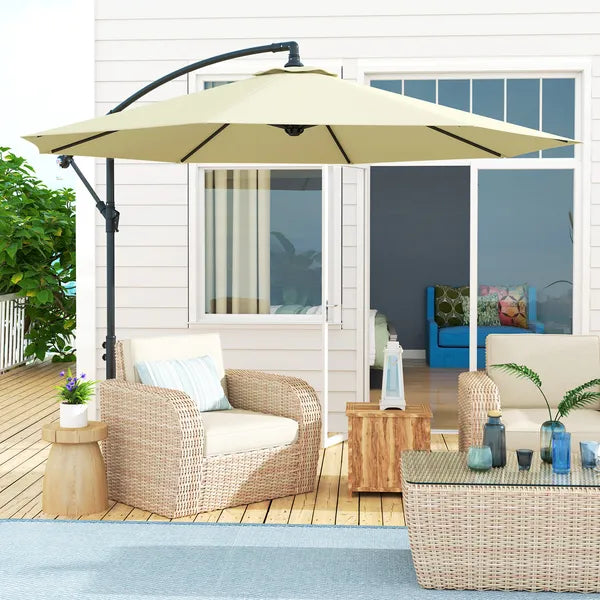Outsunny 10' Cantilever Tilt Offset Patio Umbrella w/ UV and Water Safe Material and Cross Base (Weight Not Included), Beige - product image 2