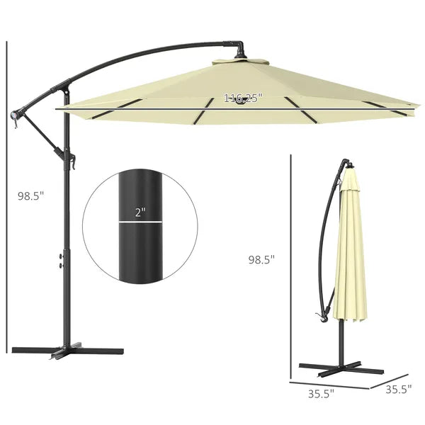Outsunny 10' Cantilever Tilt Offset Patio Umbrella w/ UV and Water Safe Material and Cross Base (Weight Not Included), Beige - product image 3