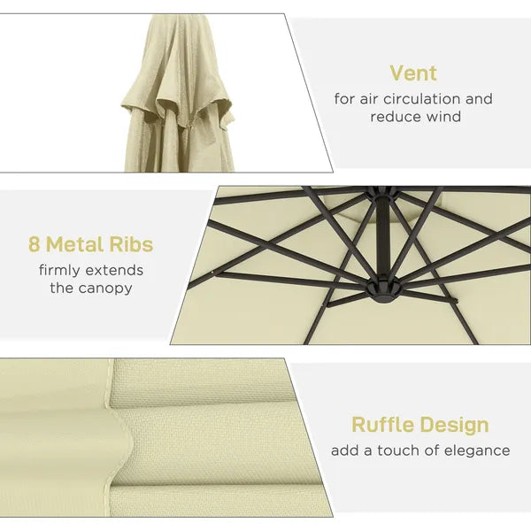 Outsunny 10' Cantilever Tilt Offset Patio Umbrella w/ UV and Water Safe Material and Cross Base (Weight Not Included), Beige - product image 6