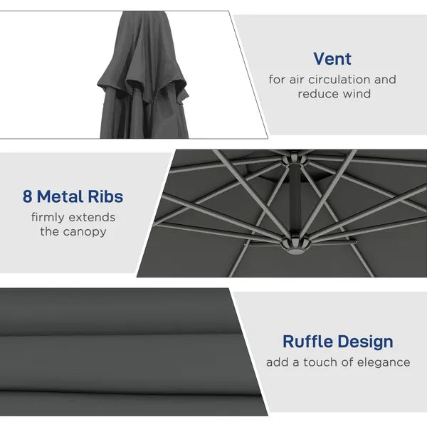 10' Cantilever Tilt Offset Patio Umbrella with UV and Water Safe Material and Cross Base (Weight Not Included), Gray - product image 6