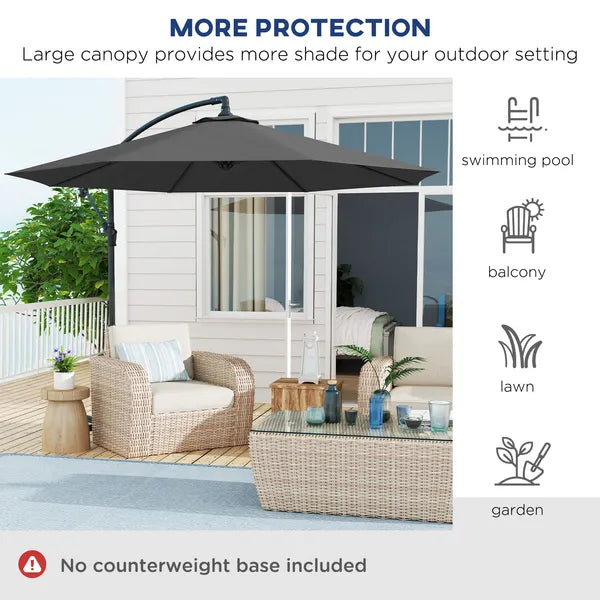 10' Cantilever Tilt Offset Patio Umbrella with UV and Water Safe Material and Cross Base (Weight Not Included), Gray - product image 7
