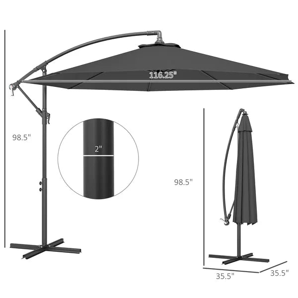 10' Cantilever Tilt Offset Patio Umbrella with UV and Water Safe Material and Cross Base (Weight Not Included), Gray - product image 3