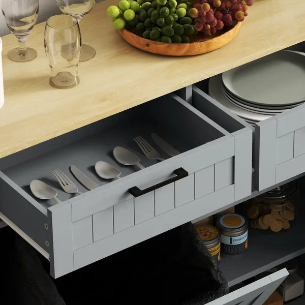 HOMCOM 10 Gallon Farmhouse Kitchen Cabinet with Hidden Trash Can and 2 Drawers, Tilt Out Trash Can Cabinet for Kitchen, Gray - product image 9