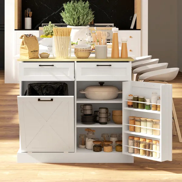 HOMCOM 10 Gallon Farmhouse Kitchen Cabinet with Hidden Trash Can and 2 Drawers, Tilt Out Trash Can Cabinet for Kitchen, White - product image 10