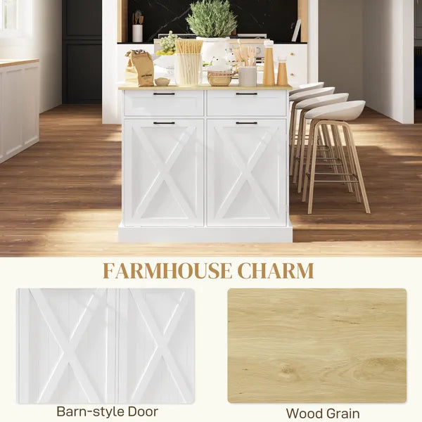 HOMCOM 10 Gallon Farmhouse Kitchen Cabinet with Hidden Trash Can and 2 Drawers, Tilt Out Trash Can Cabinet for Kitchen, White - product image 7