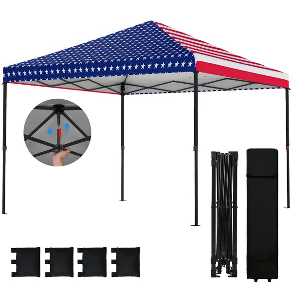 Outsunny 10 x 10 ft Pop Up Canopy Tent with One Push Setup, Outdoor Portable Instant Canopy Shelter with Roller Bag, American Flag - product image 1
