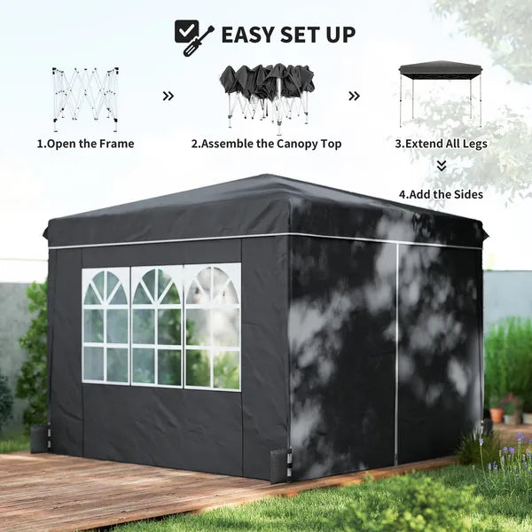 Outsunny 10 x 10 Ft Pop Up Canopy Tent with Sidewalls, UPF50+ Outdoor Portable Instant Canopy Shelter with Carry Bag, Black - product image 4