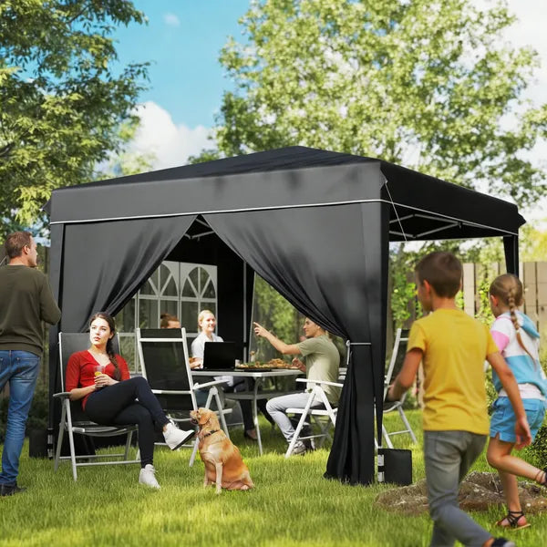 Outsunny 10 x 10 Ft Pop Up Canopy Tent with Sidewalls, UPF50+ Outdoor Portable Instant Canopy Shelter with Carry Bag, Black - product image 2