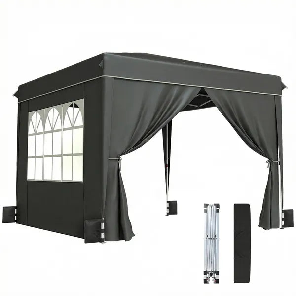 Outsunny 10 x 10 Ft Pop Up Canopy Tent with Sidewalls, UPF50+ Outdoor Portable Instant Canopy Shelter with Carry Bag, Black - product image 1