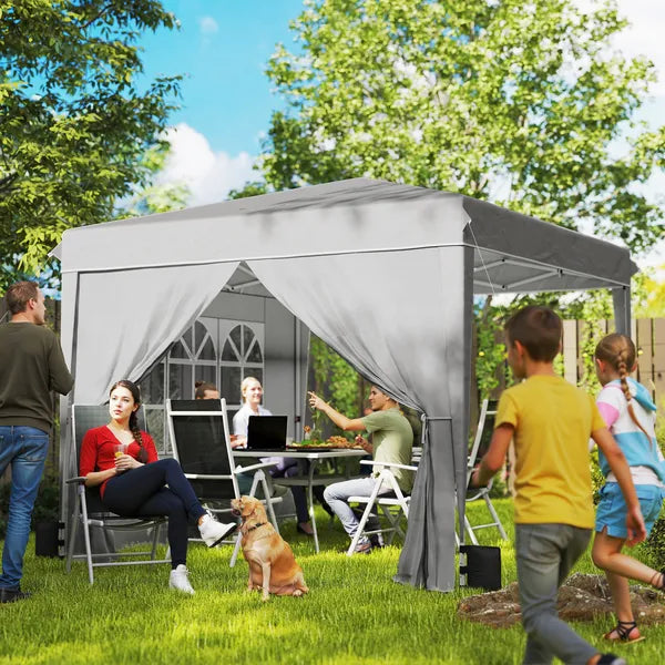 Outsunny 10 x 10 Ft Pop Up Canopy Tent with Sidewalls, UPF50+ Outdoor Portable Instant Canopy Shelter with Carry Bag, Light Gray - product image 2