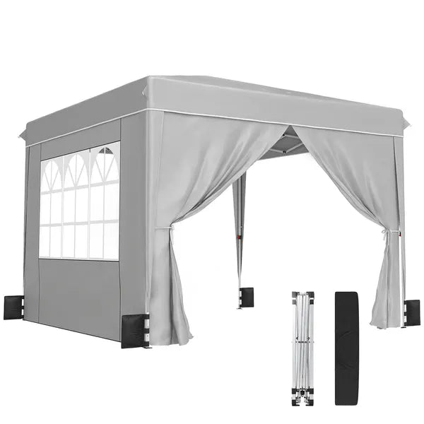 Outsunny 10 x 10 Ft Pop Up Canopy Tent with Sidewalls, UPF50+ Outdoor Portable Instant Canopy Shelter with Carry Bag, Light Gray - product image 1