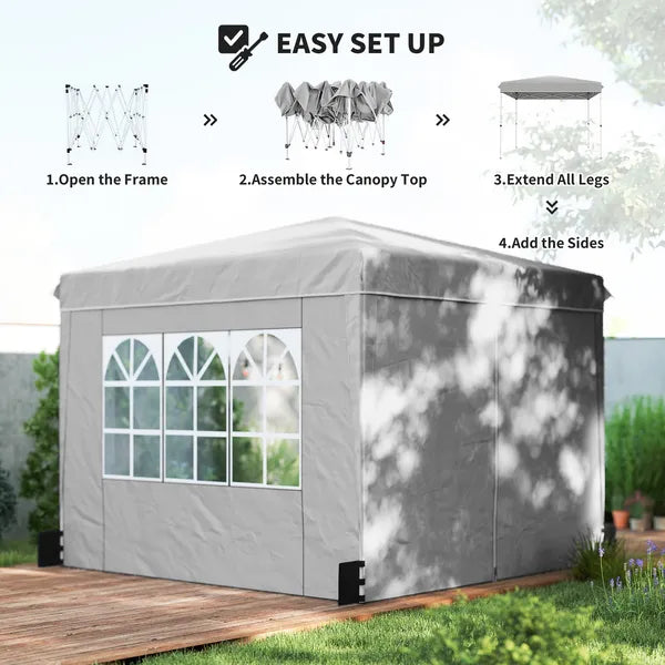 Outsunny 10 x 10 Ft Pop Up Canopy Tent with Sidewalls, UPF50+ Outdoor Portable Instant Canopy Shelter with Carry Bag, Light Gray - product image 4
