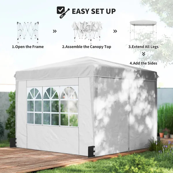 Outsunny 10 x 10 ft Pop Up Canopy Tent with Sidewalls, UPF50+ Outdoor Portable Instant Canopy Shelter with Carry Bag, White - product image 4