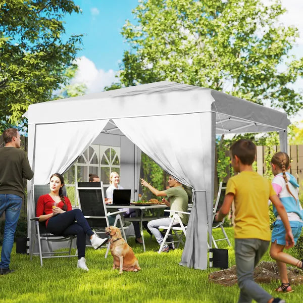 Outsunny 10 x 10 ft Pop Up Canopy Tent with Sidewalls, UPF50+ Outdoor Portable Instant Canopy Shelter with Carry Bag, White - product image 2