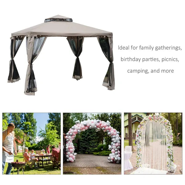 Outsunny 10' x 10' Gazebo Tent, Canopy with Mosquito Netting SideWalls, 2-Tier Vented Roof, Fabric for Garden, Lawn, Backyard, Taupe - product image 4
