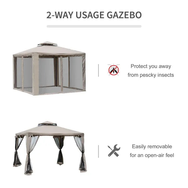 Outsunny 10' x 10' Gazebo Tent, Canopy with Mosquito Netting SideWalls, 2-Tier Vented Roof, Fabric for Garden, Lawn, Backyard, Taupe - product image 5