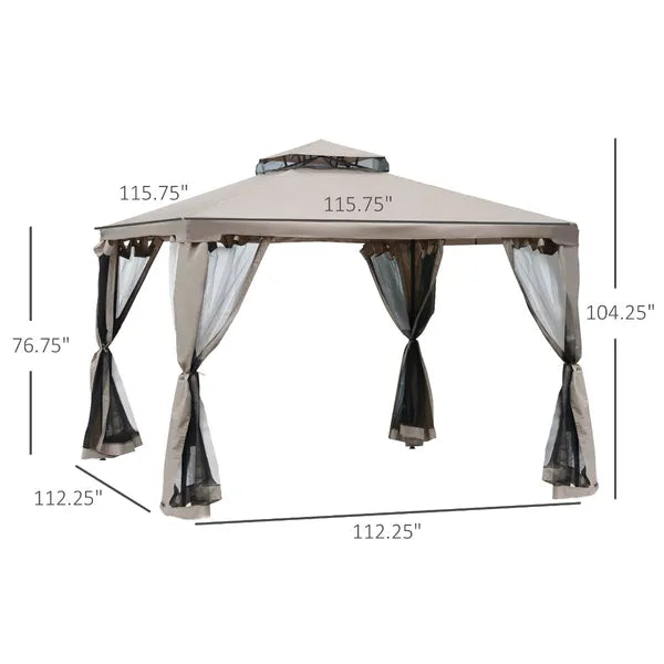Outsunny 10' x 10' Gazebo Tent, Canopy with Mosquito Netting SideWalls, 2-Tier Vented Roof, Fabric for Garden, Lawn, Backyard, Taupe - product image 3