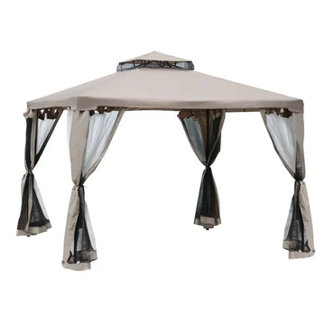 Outsunny 10' x 10' Gazebo Tent, Canopy with Mosquito Netting SideWalls, 2-Tier Vented Roof, Fabric for Garden, Lawn, Backyard, Taupe - product image 1