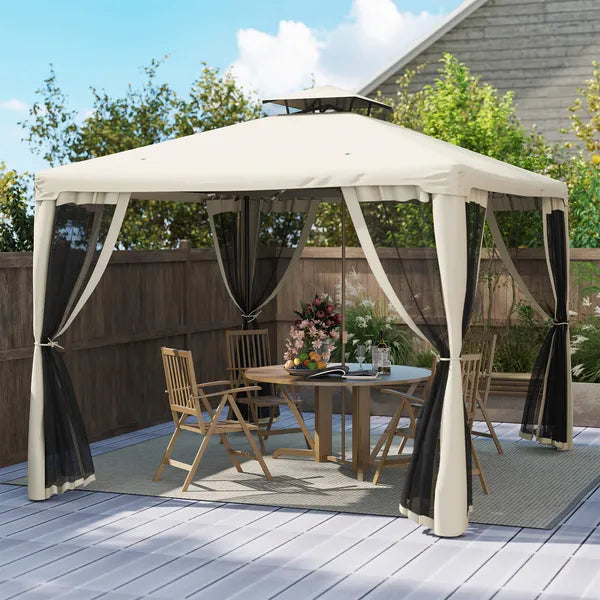 Outsunny 10' x 10' Gazebo Tent, Canopy with Mosquito Netting SideWalls, 2-Tier Vented Roof, Fabric for Garden, Lawn, Backyard, Taupe - product image 2