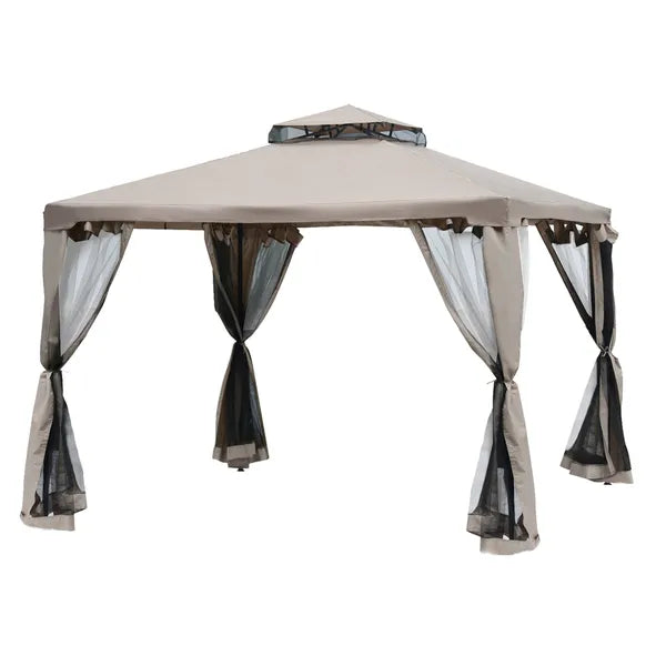 Outsunny 10' x 10' Gazebo Tent, Canopy with Mosquito Netting SideWalls, 2-Tier Vented Roof, Fabric for Garden, Lawn, Backyard, Taupe - product image 13