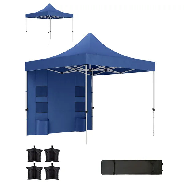Outsunny 10' x 10' Heavy Duty Pop Up Canopy Tent with Sidewall, UPF50+ Instant Sun Shelter with Storage Pockets, Dark Blue - product image 1