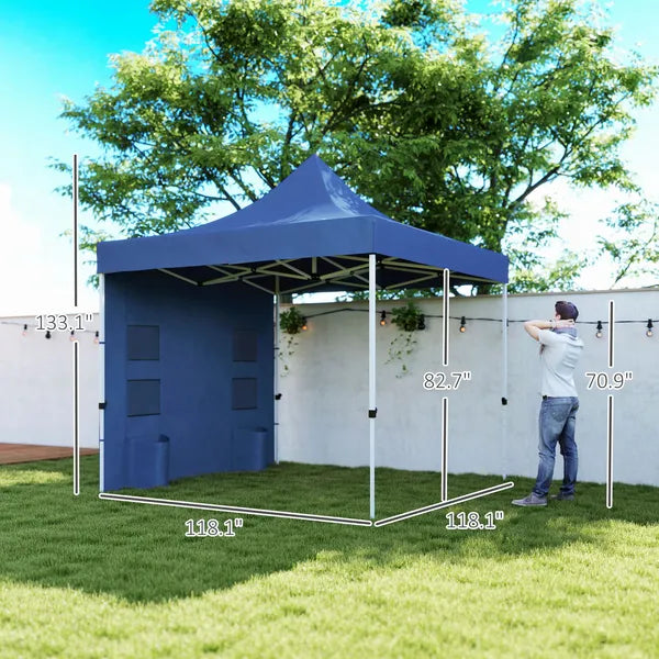 Outsunny 10' x 10' Heavy Duty Pop Up Canopy Tent with Sidewall, UPF50+ Instant Sun Shelter with Storage Pockets, Dark Blue - product image 3
