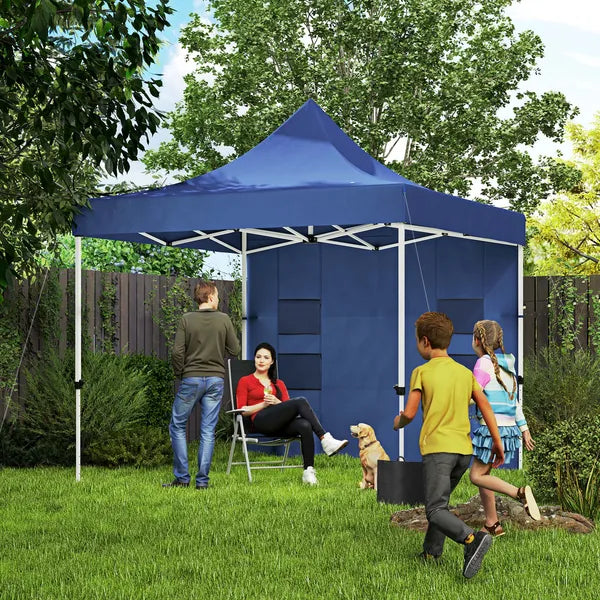 Outsunny 10' x 10' Heavy Duty Pop Up Canopy Tent with Sidewall, UPF50+ Instant Sun Shelter with Storage Pockets, Dark Blue - product image 2