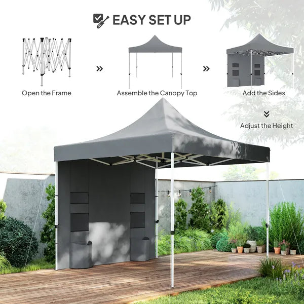 Outsunny 10 ft x 10 ft Heavy Duty Pop Up Canopy Tent with Sidewall, UPF50+ Instant Sun Shelter with Storage Pockets, Gray - product image 7
