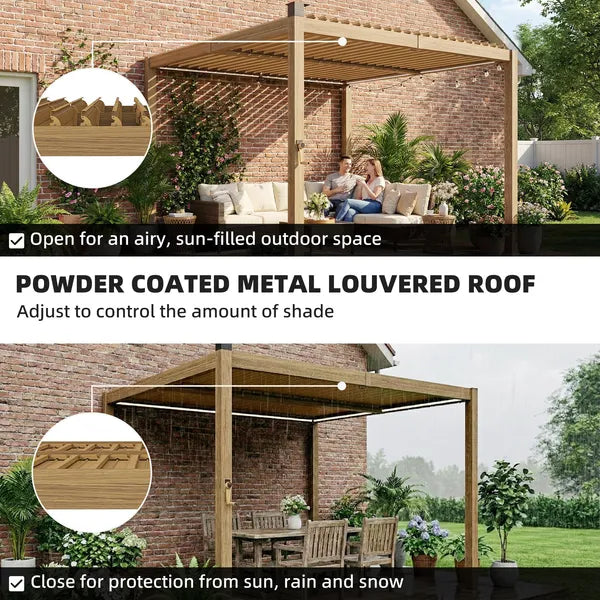 Outsunny 10 ft x 10 ft Louvered Pergola with Solar LED lights, Metal Roof, Outdoor Pergola Patio Gazebo with Drainage Gutters, Brown - product image 5
