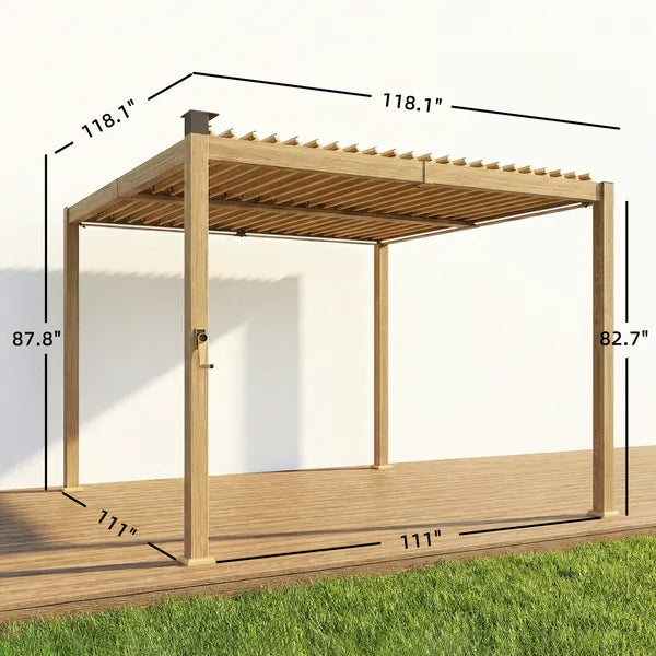 Outsunny 10 ft x 10 ft Louvered Pergola with Solar LED lights, Metal Roof, Outdoor Pergola Patio Gazebo with Drainage Gutters, Brown - product image 3