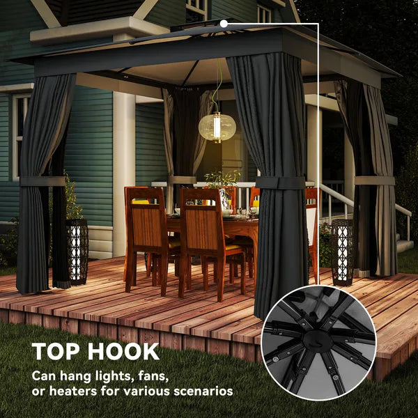 10' x 10' Outdoor Patio Gazebo, Soft Top Gazebo Canopy Shelter with Curtains, Netting, Steel Frame, Hook, Dark Gray - product image 8