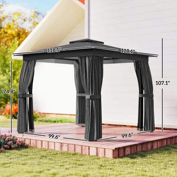 10' x 10' Outdoor Patio Gazebo, Soft Top Gazebo Canopy Shelter with Curtains, Netting, Steel Frame, Hook, Dark Gray - product image 3
