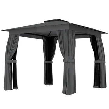 10' x 10' Outdoor Patio Gazebo, Soft Top Gazebo Canopy Shelter with Curtains, Netting, Steel Frame, Hook, Dark Gray - product image 1