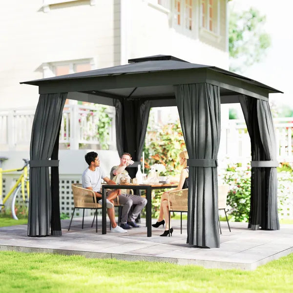 10' x 10' Outdoor Patio Gazebo, Soft Top Gazebo Canopy Shelter with Curtains, Netting, Steel Frame, Hook, Dark Gray - product image 2