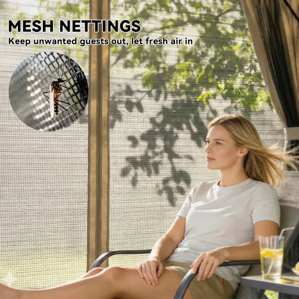 10' x 10' Outdoor Patio Gazebo, Soft Top Gazebo Canopy Shelter with Curtains, Netting, Steel Frame, Hook, Khaki - product image 6