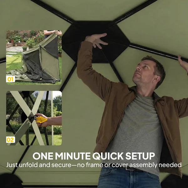 Outsunny 10 x 11 ft Pop Up Gazebo Screen Tent, Portable Instant Camping Canopy Screen House with Nettings, Carry Bag, Dark Green - product image 4