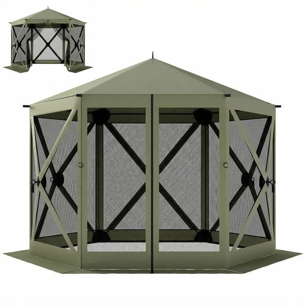 Outsunny 10 x 11 ft Pop Up Gazebo Screen Tent, Portable Instant Camping Canopy Screen House with Nettings, Carry Bag, Dark Green - product image 1