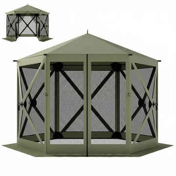 Outsunny 10 x 11 ft Pop Up Gazebo Screen Tent, Portable Instant Camping Canopy Screen House with Nettings, Carry Bag, Dark Green - product image 1