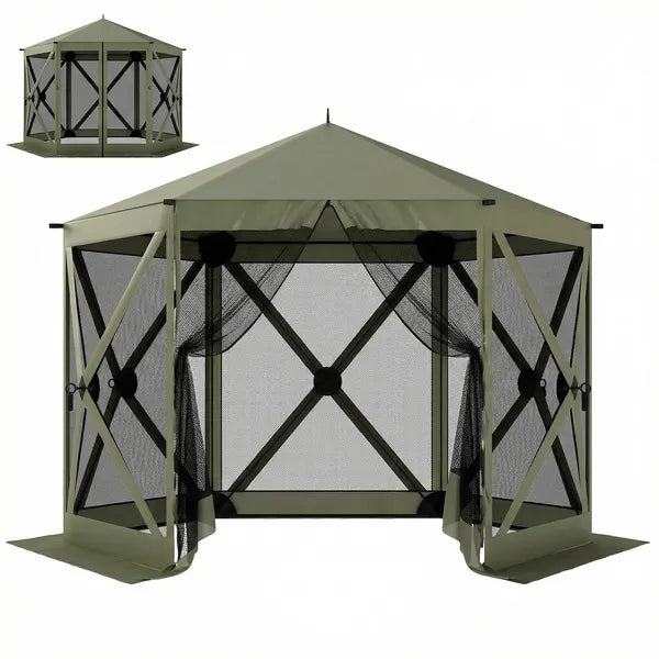 Outsunny 10 x 11 ft Pop Up Gazebo Screen Tent, Portable Instant Camping Canopy Screen House with Nettings, Carry Bag, Dark Green - product image 11