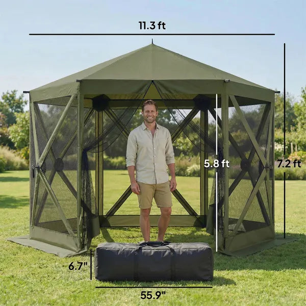 Outsunny 10 x 11 ft Pop Up Gazebo Screen Tent, Portable Instant Camping Canopy Screen House with Nettings, Carry Bag, Dark Green - product image 3